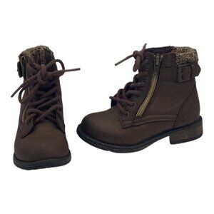 Wonder Nation Boots Toddler Girls Sz 8 Brown Lace Up W/ Side Zipper & Knit Cuff